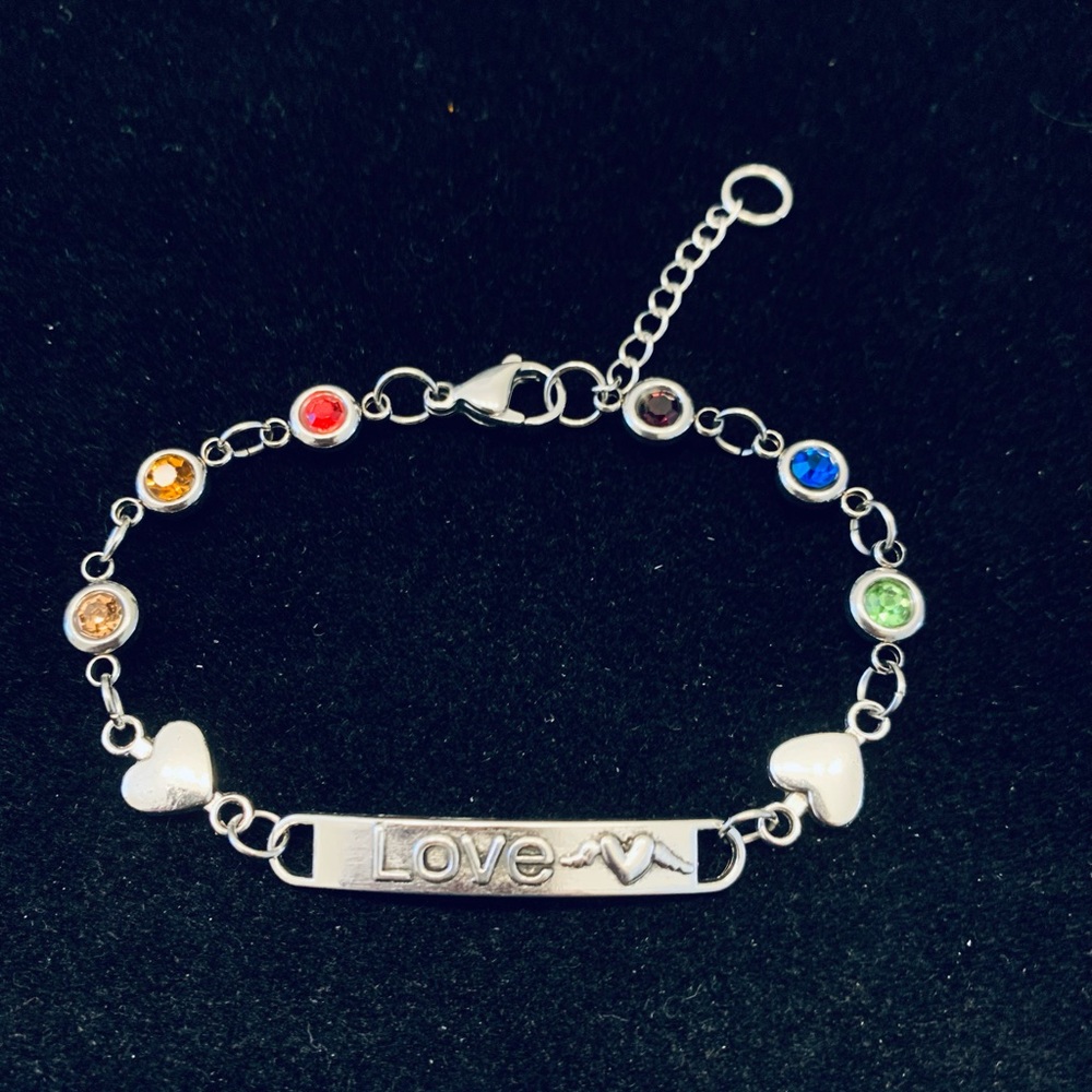 “Love” Rainbow Pride bracelet with rhinestone charms